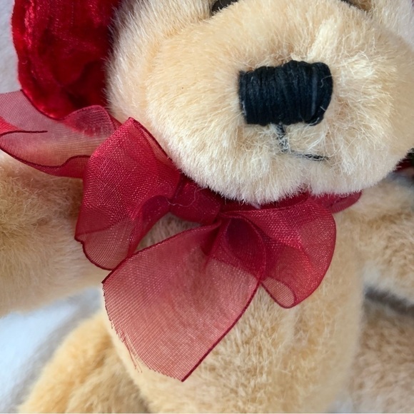 VINTAGE Dan Dee Collectors Choice Stuffed Bear Red Hat Roses Sitting Collectible - Picture 7 of 14